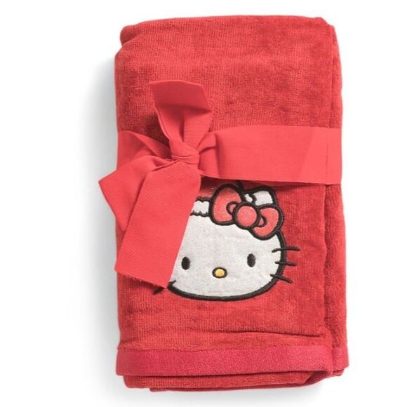 Hello Kitty Red Holiday Hand Towel Set With Embroidered Santa Design & Gift Bow - Picture 1 of 2